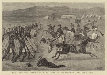 La guerra zulú, con el contingente nativo de Natal, ejercicio de oficiales